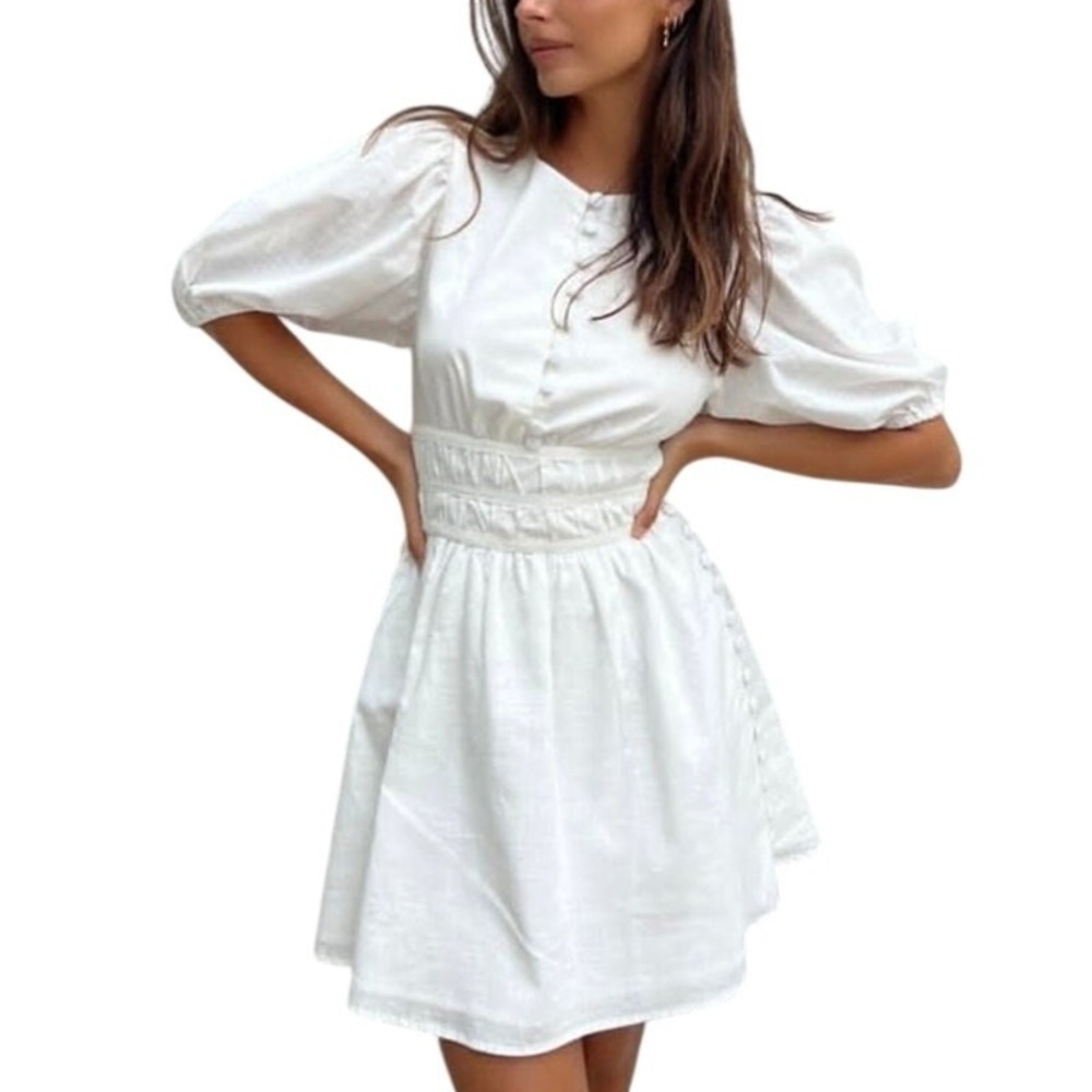 Sabo Ruffle Cottagecore White Dress 2(XS) Australia Natural Cotton Coquette NWT